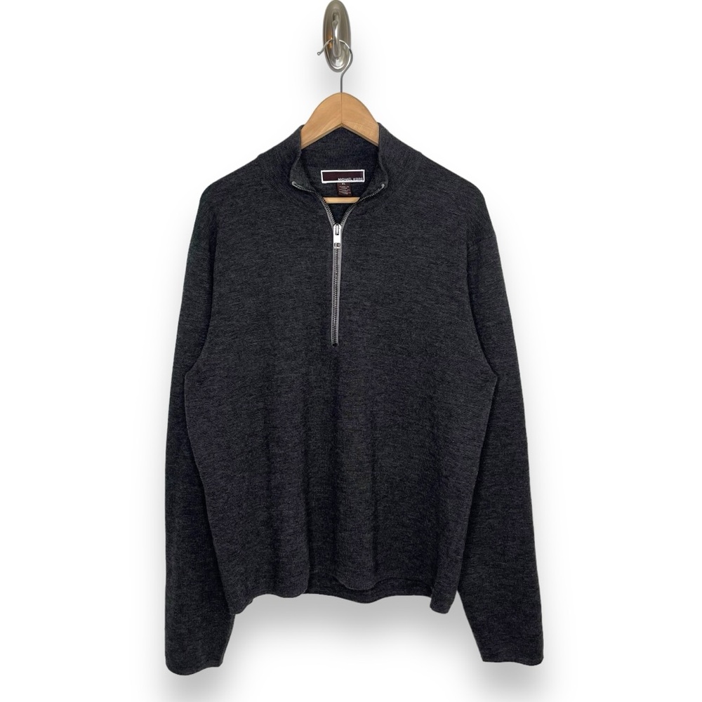 Michael Kors Men’s Charcoal Grey Heathered Wool Blend 1/2 Zip Sweater XL - Picture 1 of 6